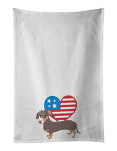 Load image into Gallery viewer, Dachshund Chocolate and Tan Patriotic White Kitchen Towel Set of 2