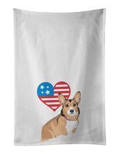 Load image into Gallery viewer, Pembroke Welsh Corgi Sable and White Patriotic White Kitchen Towel Set of 2