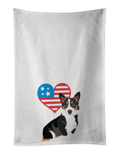 Load image into Gallery viewer, Pembroke Welsh Corgi Tricolor Black-Headed #1 Patriotic White Kitchen Towel Set of 2