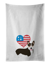 Load image into Gallery viewer, Pembroke Welsh Corgi Tricolor Black-Headed #2 Patriotic White Kitchen Towel Set of 2