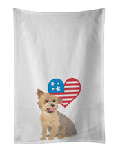 Load image into Gallery viewer, Yorkie Blue and Gold Patriotic White Kitchen Towel Set of 2