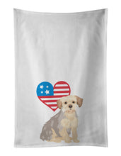 Load image into Gallery viewer, Yorkie Blue and Tan #1 Patriotic White Kitchen Towel Set of 2
