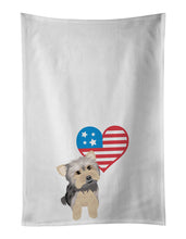 Load image into Gallery viewer, Yorkie Blue and Tan #2 Patriotic White Kitchen Towel Set of 2
