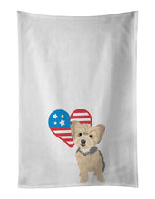 Load image into Gallery viewer, Yorkie Blue and Tan Puppy Patriotic White Kitchen Towel Set of 2