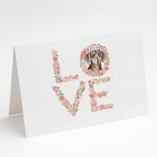 Load image into Gallery viewer, Dachshund Chocolate LOVE Greeting Cards -  Blank Note Cards – 8-Pack of Artist-Designed Cards with Envelopes