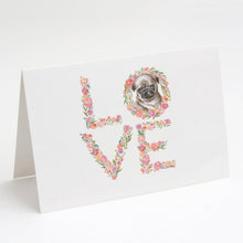 Load image into Gallery viewer, Pug #3 LOVE Greeting Cards -  Blank Note Cards – 8-Pack of Artist-Designed Cards with Envelopes