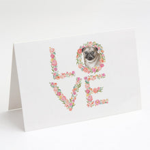 Load image into Gallery viewer, Pug #6 LOVE Greeting Cards -  Blank Note Cards – 8-Pack of Artist-Designed Cards with Envelopes