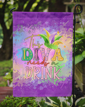 Load image into Gallery viewer, This Diva needs a Drink Mardi Gras Garden Flag – Decorative Outdoor Yard Flag