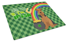 Load image into Gallery viewer, Black and Tan Airedale Terrier St. Patrick's Day Glass Cutting Boards – Durable, Decorative Kitchen Art Large