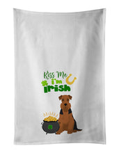Load image into Gallery viewer, Black and Tan Airedale Terrier St. Patrick's Day White Kitchen Towel Set of 2 Dish Towels