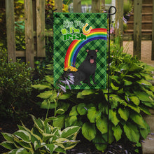 Load image into Gallery viewer, Black Pit Bull Terrier St. Patrick's Garden Flag – "Kiss Me I’m Irish" with Pot of Gold &amp; Rainbow