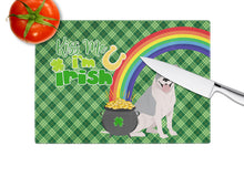 Load image into Gallery viewer, Blue and White Pit Bull Terrier St. Patrick's Day Glass Cutting Boards – Durable, Decorative Kitchen Art Large