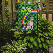 Load image into Gallery viewer, Blue Brindle Pit Bull Terrier St. Patrick's Garden Flag – "Kiss Me I’m Irish" with Pot of Gold &amp; Rainbow