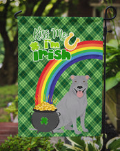 Load image into Gallery viewer, Blue Pit Bull Terrier St. Patrick's Garden Flag – "Kiss Me I’m Irish" with Pot of Gold &amp; Rainbow