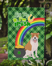Load image into Gallery viewer, Red and White Pit Bull Terrier St. Patrick's Garden Flag – "Kiss Me I’m Irish" with Pot of Gold &amp; Rainbow