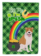 Load image into Gallery viewer, Red and White Pit Bull Terrier St. Patrick's Garden Flag – "Kiss Me I’m Irish" with Pot of Gold &amp; Rainbow