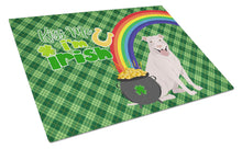 Load image into Gallery viewer, White Pit Bull Terrier St. Patrick's Day Glass Cutting Boards – Durable, Decorative Kitchen Art Large