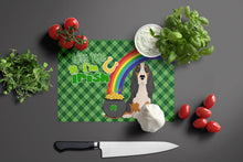 Load image into Gallery viewer, Black Tricolor Basset Hound St. Patrick's Day Glass Cutting Boards – Durable, Decorative Kitchen Art Large