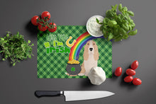 Load image into Gallery viewer, Lemon and White Tricolor Basset Hound St. Patrick's Day Glass Cutting Boards – Durable, Decorative Kitchen Art Large