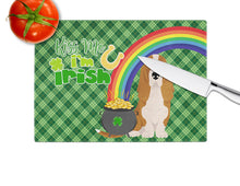 Load image into Gallery viewer, Red and White Tricolor Basset Hound St. Patrick's Day Glass Cutting Boards – Durable, Decorative Kitchen Art Large