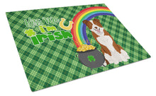 Load image into Gallery viewer, Red and White Border Collie St. Patrick's Day Glass Cutting Boards – Durable, Decorative Kitchen Art Large