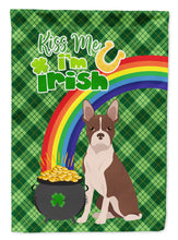 Load image into Gallery viewer, Red Boston Terrier St. Patrick's Garden Flag – "Kiss Me I’m Irish" with Pot of Gold &amp; Rainbow