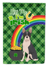 Load image into Gallery viewer, Black Boston Terrier St. Patrick's Garden Flag – "Kiss Me I’m Irish" with Pot of Gold &amp; Rainbow