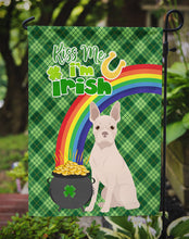 Load image into Gallery viewer, White Boston Terrier St. Patrick's Garden Flag – "Kiss Me I’m Irish" with Pot of Gold &amp; Rainbow