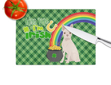 Load image into Gallery viewer, White Boston Terrier St. Patrick's Day Glass Cutting Boards – Durable, Decorative Kitchen Art Large