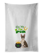 Load image into Gallery viewer, Brindle Boston Terrier St. Patrick's Day White Kitchen Towel Set of 2 Dish Towels