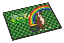 Load image into Gallery viewer, Natural Eared Red Brindle Boxer St. Patrick's Day Doormat - 24x36 Decorative Floor Mat – Indoor/Outdoor Rug with Artistic Flair