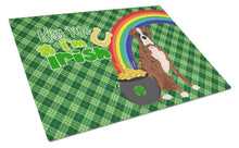 Load image into Gallery viewer, Natural Eared Red Brindle Boxer St. Patrick's Day Glass Cutting Boards – Durable, Decorative Kitchen Art Large