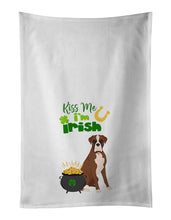 Load image into Gallery viewer, Natural Eared Red Fawn Boxer St. Patrick's Day White Kitchen Towel Set of 2 Dish Towels