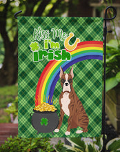 Load image into Gallery viewer, Red Brindle Boxer St. Patrick's Garden Flag – "Kiss Me I’m Irish" with Pot of Gold &amp; Rainbow