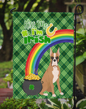 Load image into Gallery viewer, Fawn Boxer St. Patrick's Garden Flag – "Kiss Me I’m Irish" with Pot of Gold &amp; Rainbow