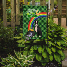 Load image into Gallery viewer, Black Boxer St. Patrick's Garden Flag – "Kiss Me I’m Irish" with Pot of Gold &amp; Rainbow