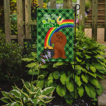 Load image into Gallery viewer, Ruby Cavalier Spaniel St. Patrick's Garden Flag – "Kiss Me I’m Irish" with Pot of Gold &amp; Rainbow