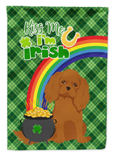 Load image into Gallery viewer, Ruby Cavalier Spaniel St. Patrick's Garden Flag – "Kiss Me I’m Irish" with Pot of Gold &amp; Rainbow