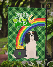 Load image into Gallery viewer, Tricolor Cavalier Spaniel St. Patrick's Garden Flag – "Kiss Me I’m Irish" with Pot of Gold &amp; Rainbow