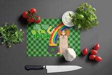 Load image into Gallery viewer, Longhaired Red and White Chihuahua St. Patrick's Day Glass Cutting Boards – Durable, Decorative Kitchen Art Large