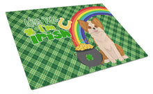 Load image into Gallery viewer, Longhaired Red and White Chihuahua St. Patrick's Day Glass Cutting Boards – Durable, Decorative Kitchen Art Large