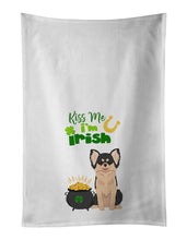 Load image into Gallery viewer, Longhaired Black and White Chihuahua St. Patrick's Day White Kitchen Towel Set of 2 Dish Towels