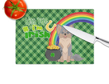 Load image into Gallery viewer, Longhaired Blue and Tan Chihuahua St. Patrick's Day Glass Cutting Boards – Durable, Decorative Kitchen Art Large