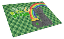 Load image into Gallery viewer, Longhaired Black Chihuahua St. Patrick's Day Glass Cutting Boards – Durable, Decorative Kitchen Art Large
