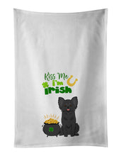 Load image into Gallery viewer, Longhaired Black Chihuahua St. Patrick's Day White Kitchen Towel Set of 2 Dish Towels