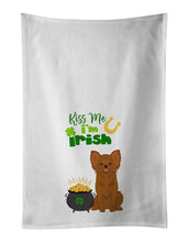 Load image into Gallery viewer, Longhaired Red Chihuahua St. Patrick's Day White Kitchen Towel Set of 2 Dish Towels