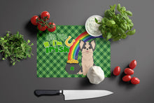 Load image into Gallery viewer, Longhaired Black and White #2 Chihuahua St. Patrick's Day Glass Cutting Boards – Durable, Decorative Kitchen Art Large