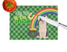 Load image into Gallery viewer, Longhaired Black and White #2 Chihuahua St. Patrick's Day Glass Cutting Boards – Durable, Decorative Kitchen Art Large