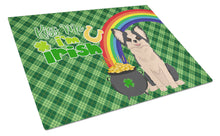Load image into Gallery viewer, Longhaired Black and White #2 Chihuahua St. Patrick's Day Glass Cutting Boards – Durable, Decorative Kitchen Art Large