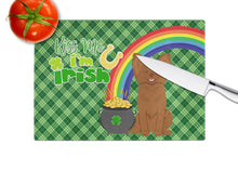 Load image into Gallery viewer, Longhaired Chocolate Chihuahua St. Patrick's Day Glass Cutting Boards – Durable, Decorative Kitchen Art Large